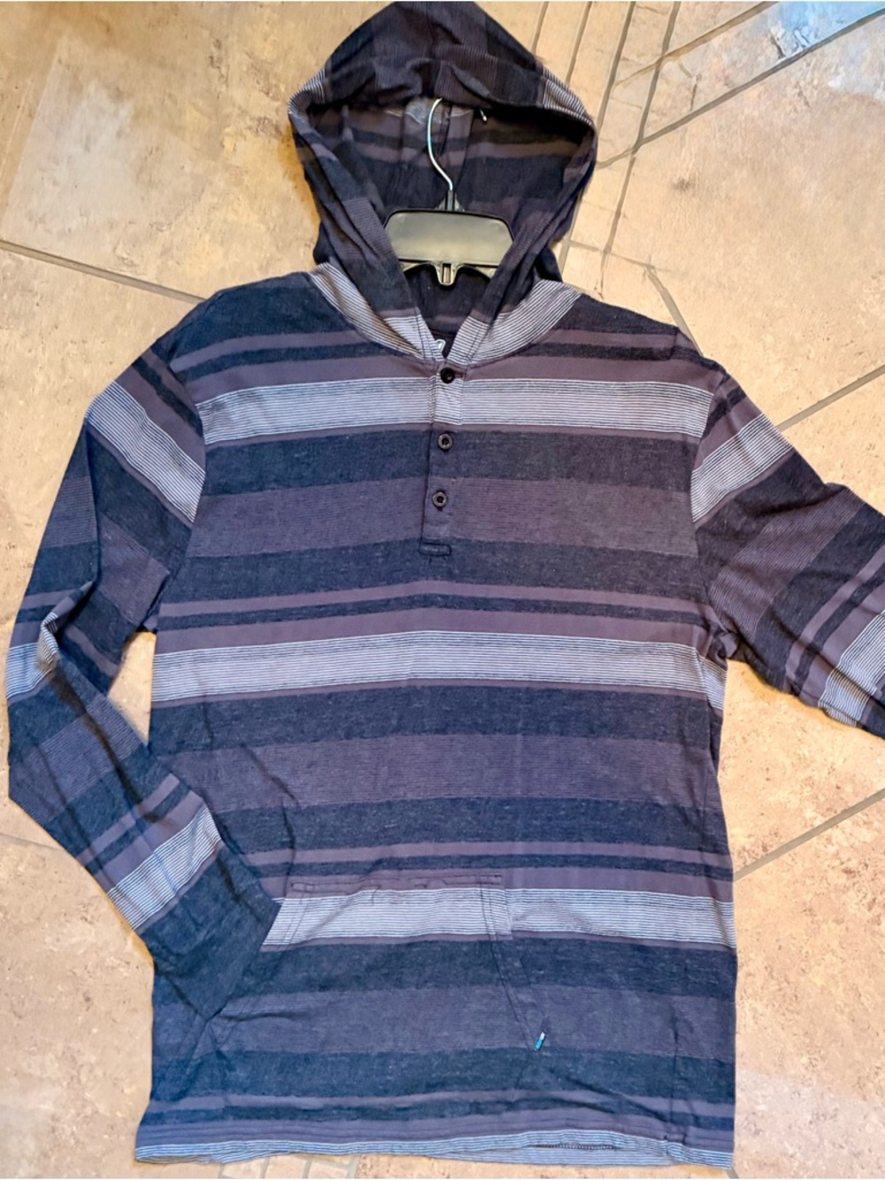 Striped Hooded Pullover Sweatshirt - Navy/Gray